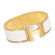 Hermes White Enamel Clic Clac H Wide Bracelet in Yellow Gold