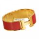 Hermes Red Enamel Clic Clac H Wide Bracelet in Yellow Gold