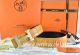 Hermes Reversible Belt Orange/Black Crocodile Stripe Leather With18K Gold Bamboo Strip Logo H Buckle