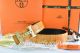 Hermes Reversible Belt Orange/Black Crocodile Stripe Leather With18K Gold Weave Stripe H Buckle
